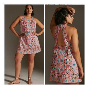 Anthropologie Pink Floral Mini Dress